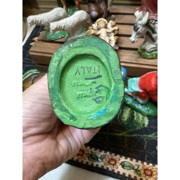 Vintage Chalkware Nativity Scene Italy Mary Jesus Shepherd W Eggs Joseph Pig - Picture 9 of 16